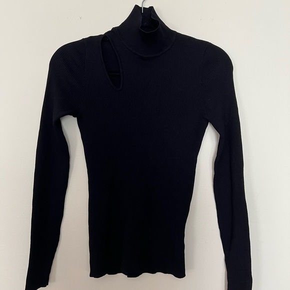 Rachel Roy Womens Cutout Pullover Black Sweater Ribbed Knit Small Preppy Noir - Picture 3 of 13